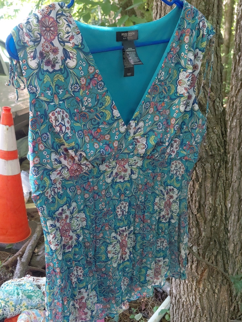 Bisou Bisou Teal Floral V-Neck Mini Dress